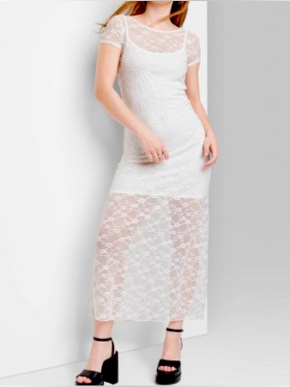 wild fable Ivory Lace Short Sleeve Maxi Dress